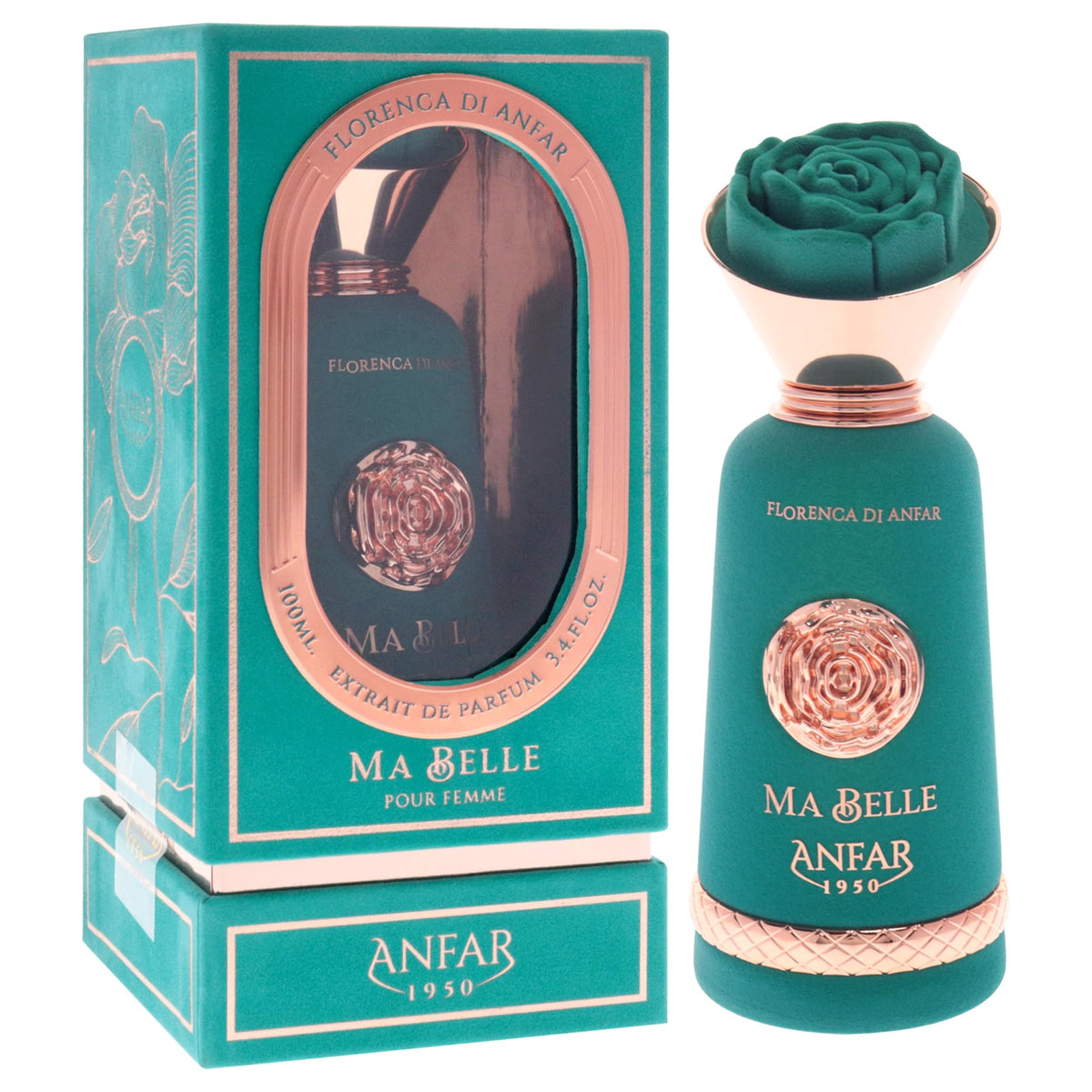 Glass flacon of Anfar Ma Belle with refined styling and clarity.