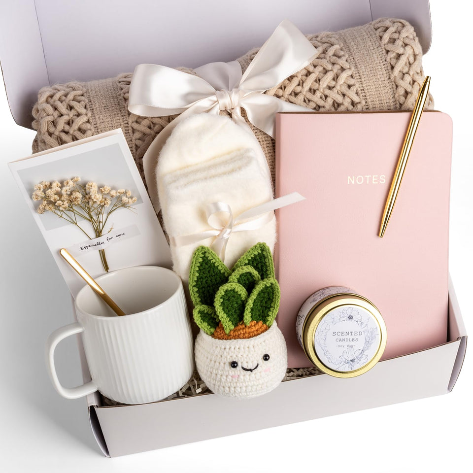 Anforsun birthday gift basket with blanket, candle, and socks for a cozy celebration
