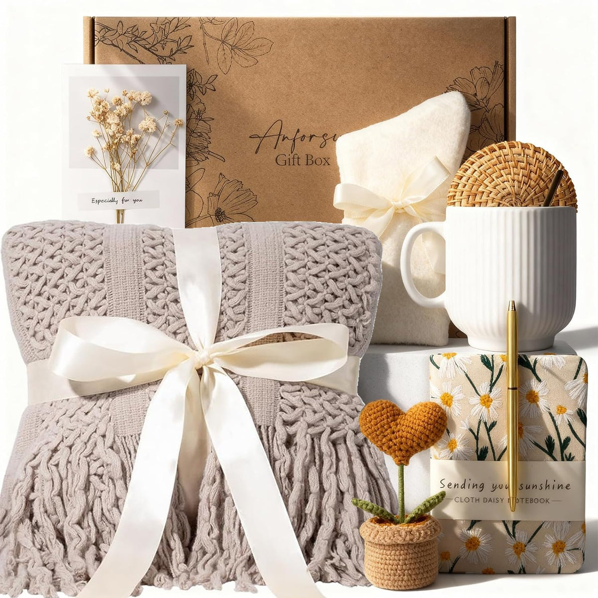 Anforsun luxury knitted tassel blanket provides warmth and cozy recovery moments.