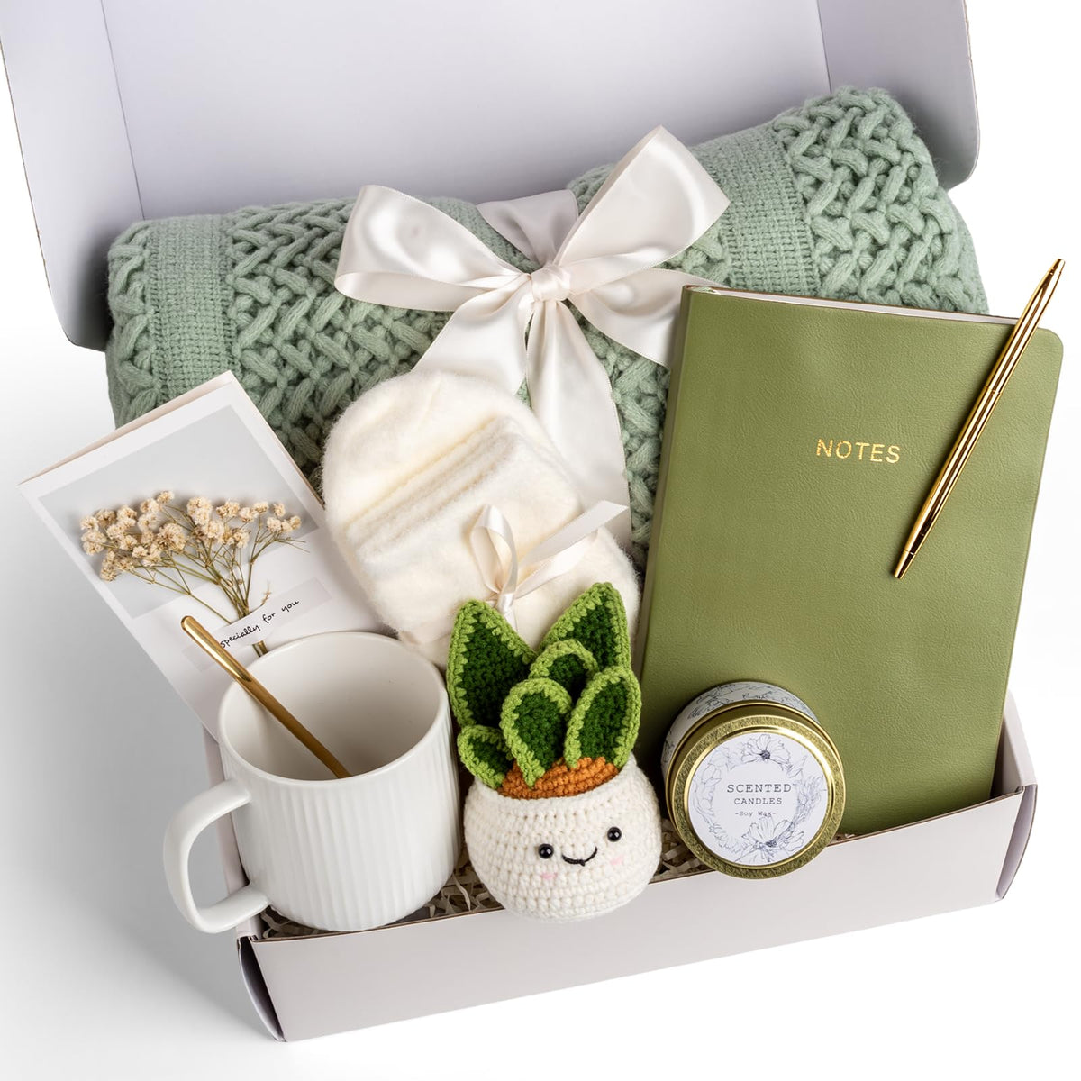 Anforsun Sage Green gift basket front view, ideal for birthday or thank you gifts.