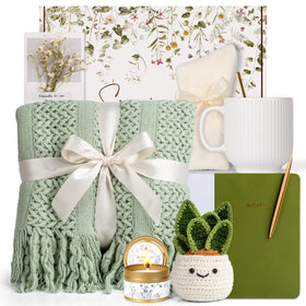 Close-up of Anforsun Sage Green gift basket items highlighting self-care essentials.