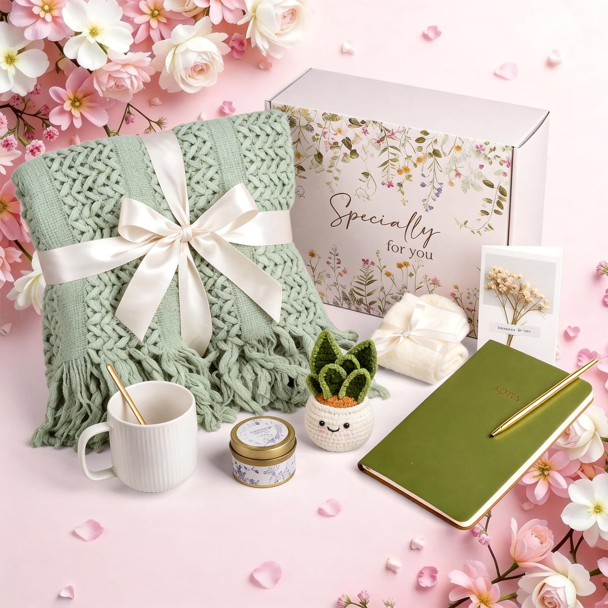 Anforsun Sage Green gift basket wrapped, ideal for get-well or sympathy occasions.
