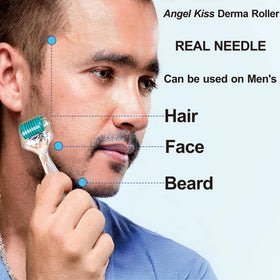 Angel Kiss derma roller used on beard for grooming and smoother look.