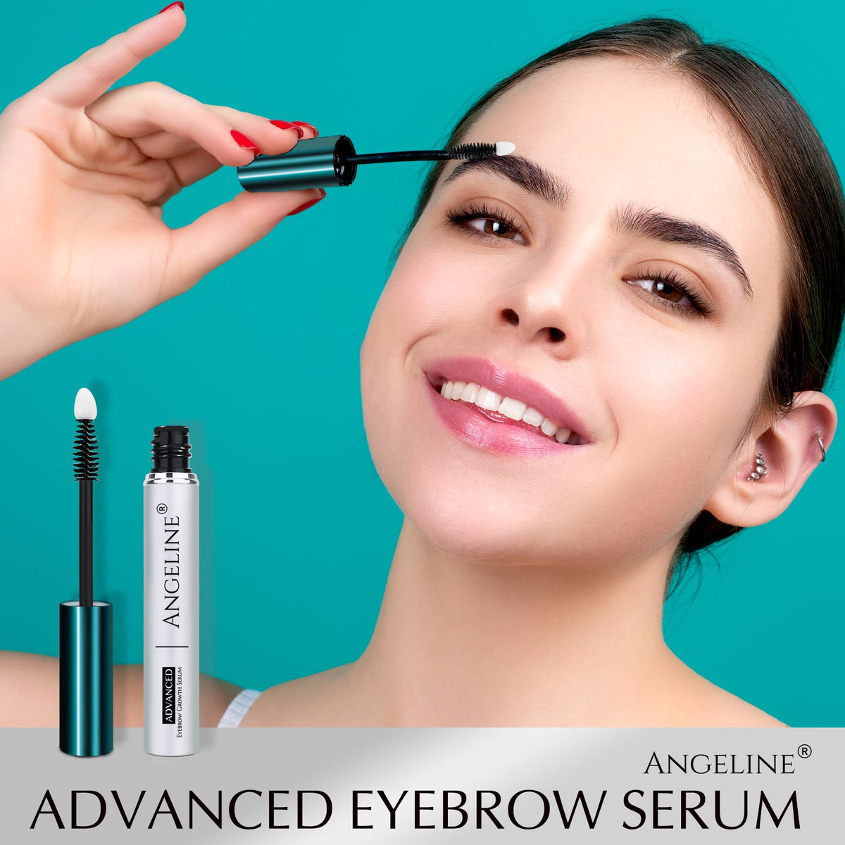 Angeline eyebrow growth serum application along the brow arch for fuller look