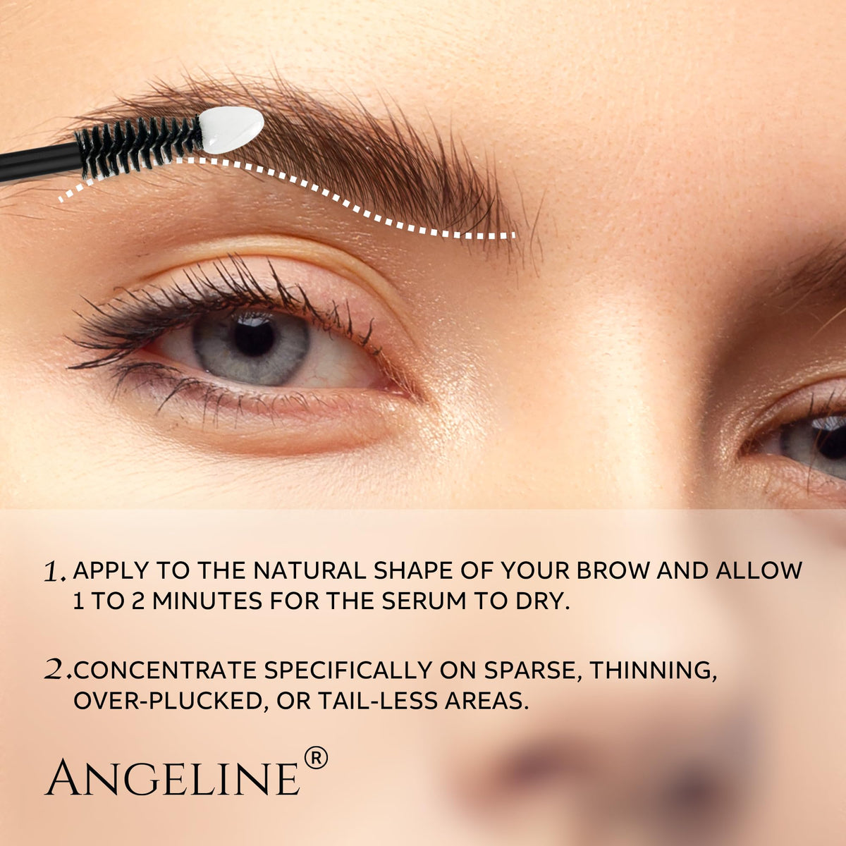 Night-time brow routine with Angeline serum applied along the arch