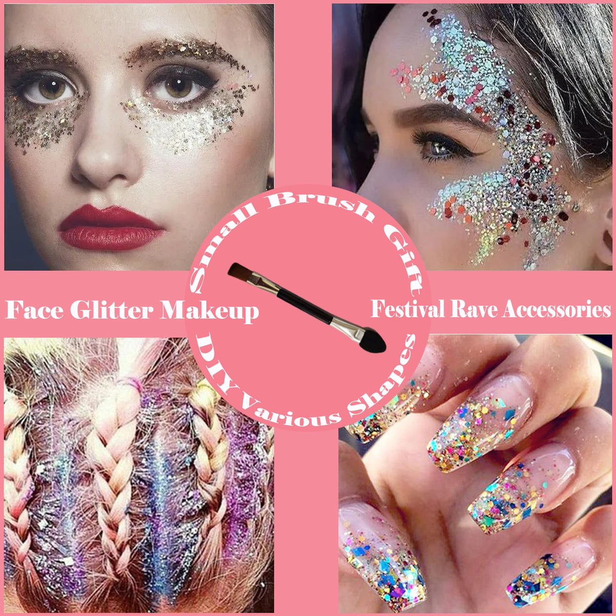 Angels Beauty face glitter gel in rose and lake-blue tones enhances eyes