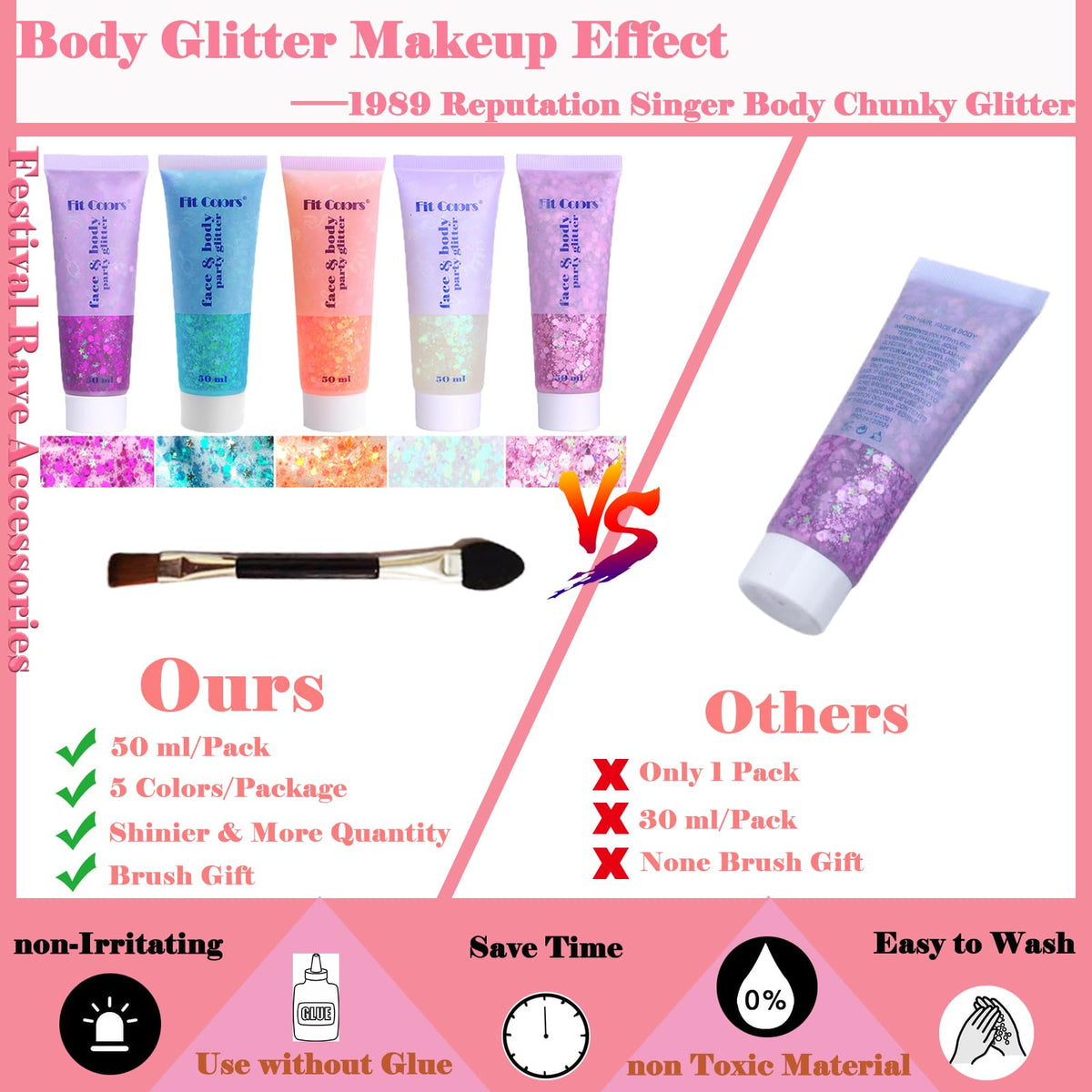 Angels Beauty hair glitter gel in multiple colors adds festival sparkle to hair