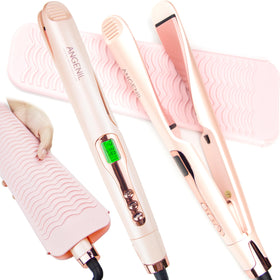 ANGENIL Pro 2-in-1 straightener-curler pink front view for versatile styling at home