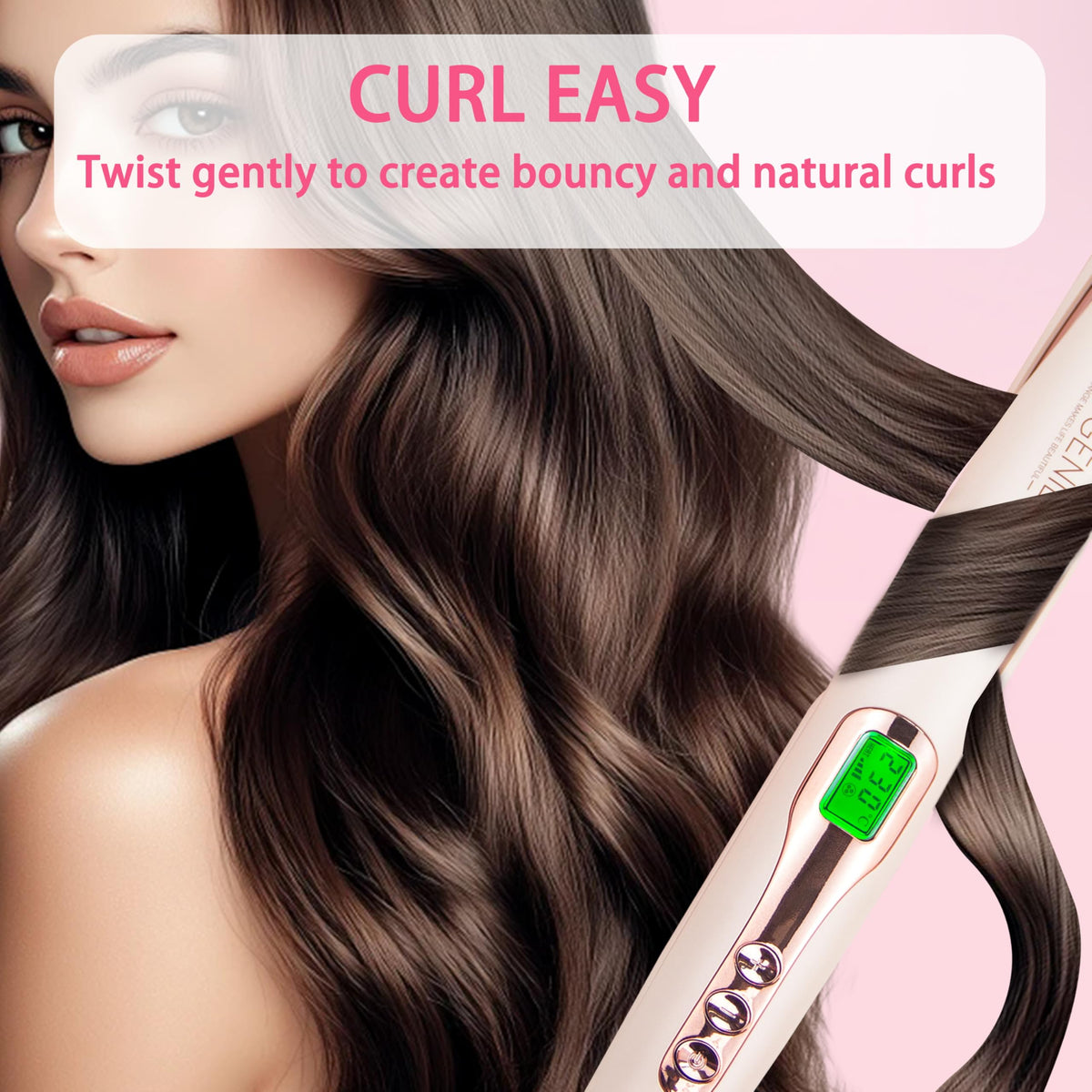 ANGENIL Pro 2-in-1 straightener-curler pink side view for easy grip and control