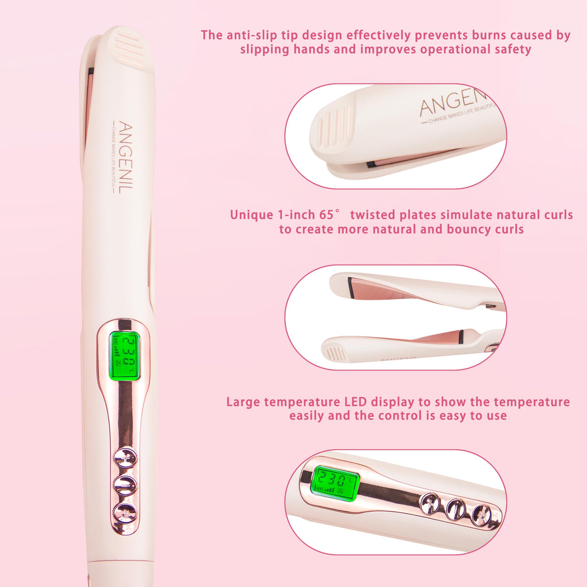 ANGENIL Pro ceramic heating plates pink deliver smooth straightening and curling