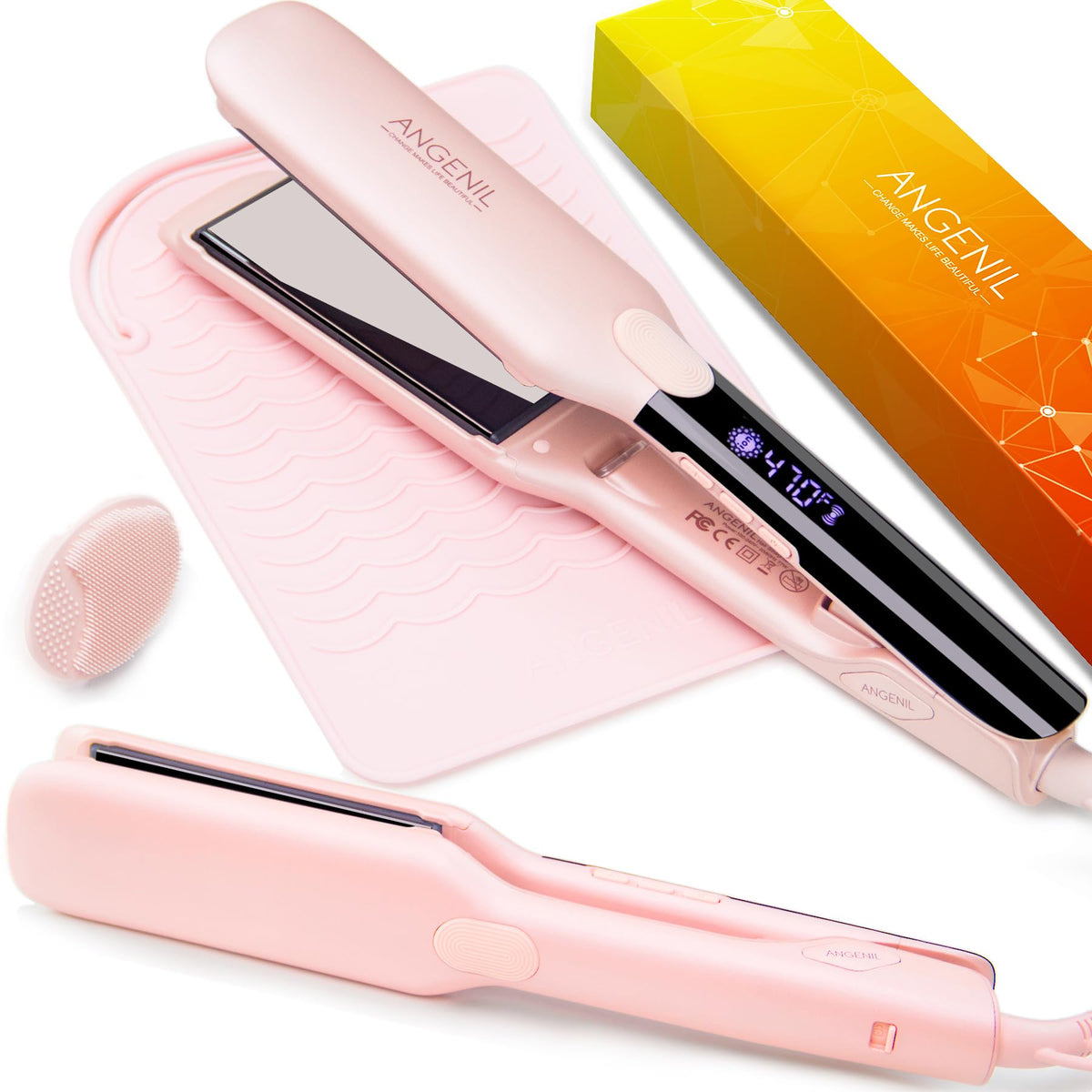 ANGENIL Pro titanium flat iron plates close-up for ultra-smooth glide