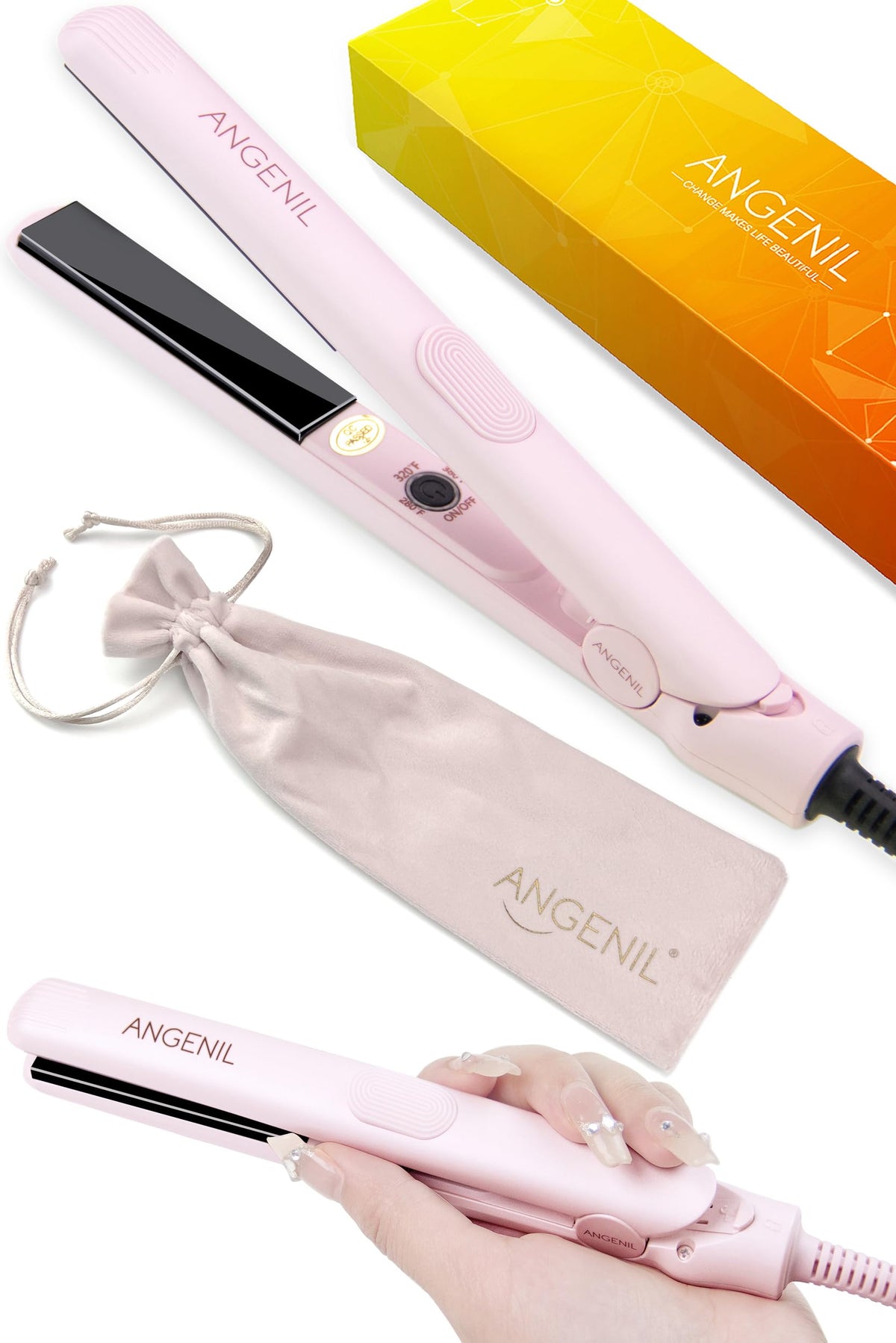 ANGENIL Pro Ultra Mini Flat Iron for quick bangs touch-ups on short hair.