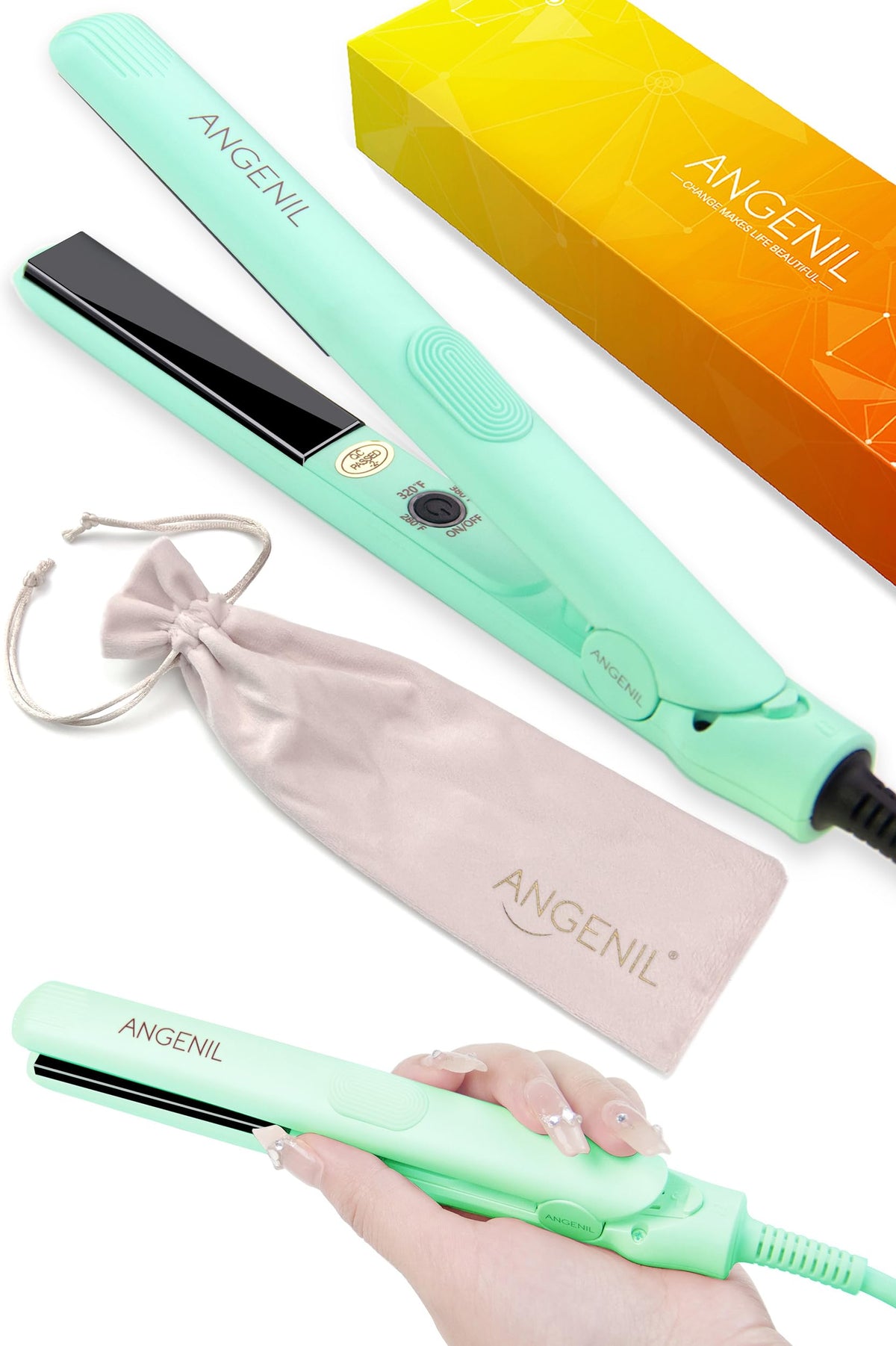 ANGENIL Pro Ultra Mini titanium flat iron plate for smooth styling on the go.