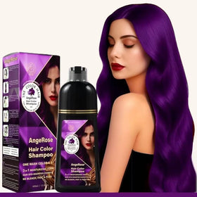 Angerose Purple Hair Dye Shampoo bottle pour for easy at-home color with a gentle formula.
