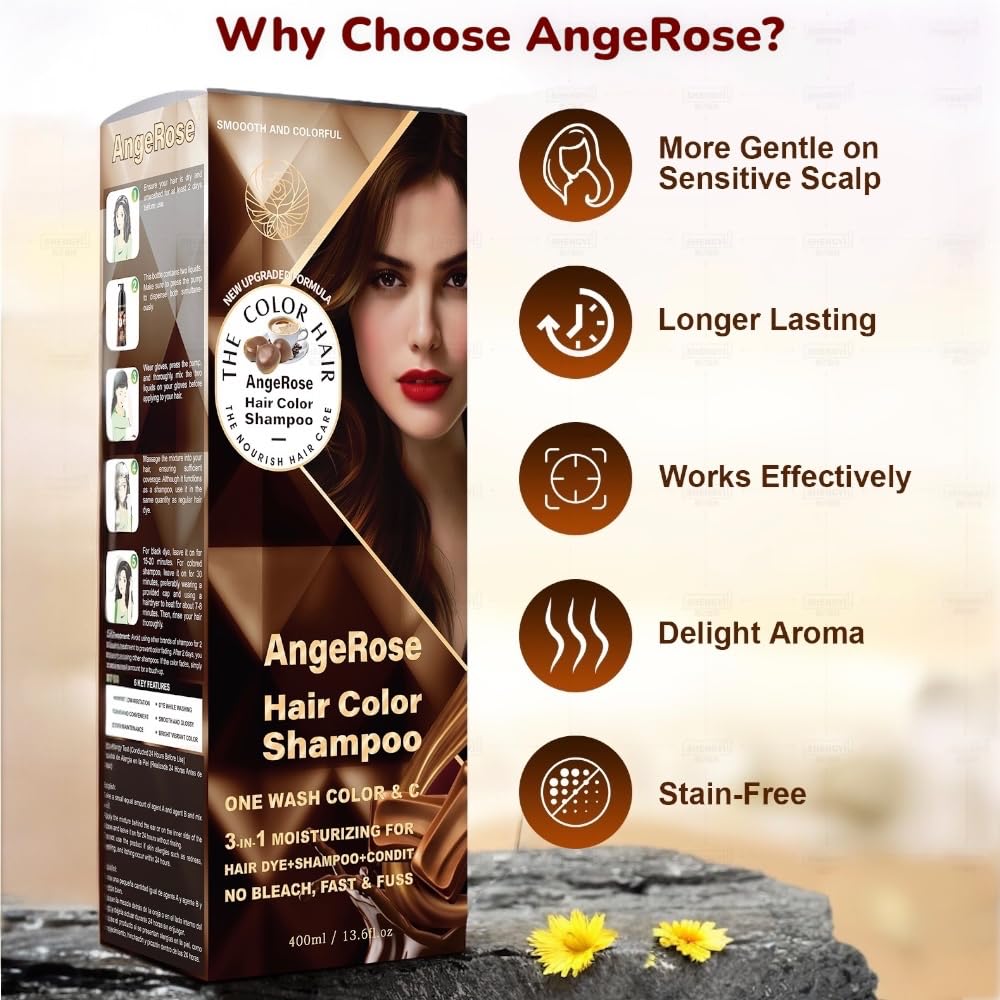 Angerose Purple Hair Dye Shampoo color coverage delivering natural-looking, long-lasting results.