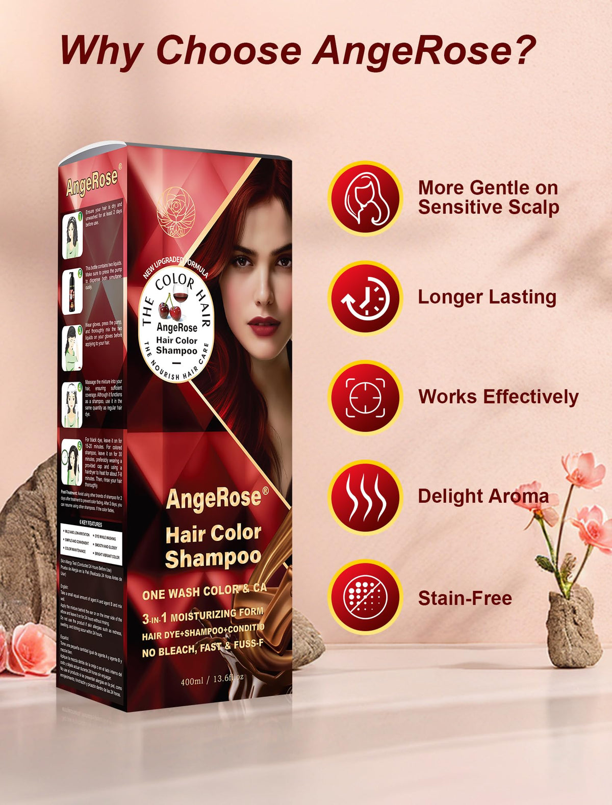 AngeRose botanicals with ginger and ginseng nourish while coloring.