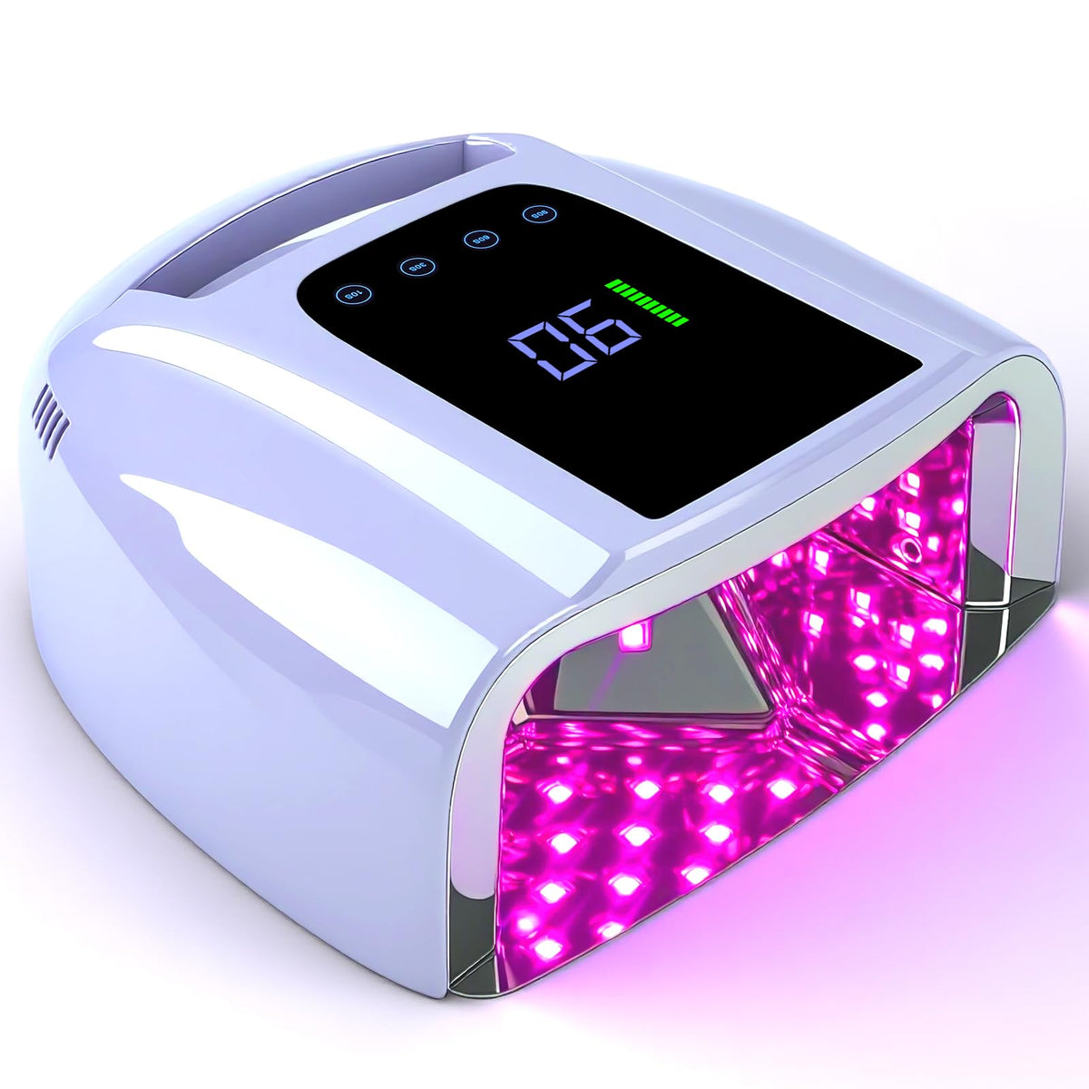 ANGNYA 96W nail lamp front view showcases sleek design and fast gel curing potential.