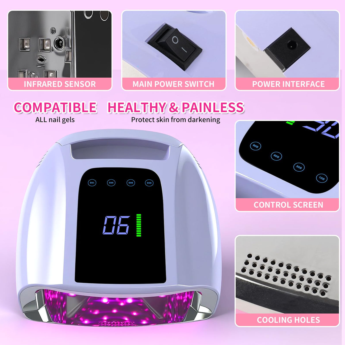 ANGNYA 96W hands-under-light setup for at-home manicure sessions.