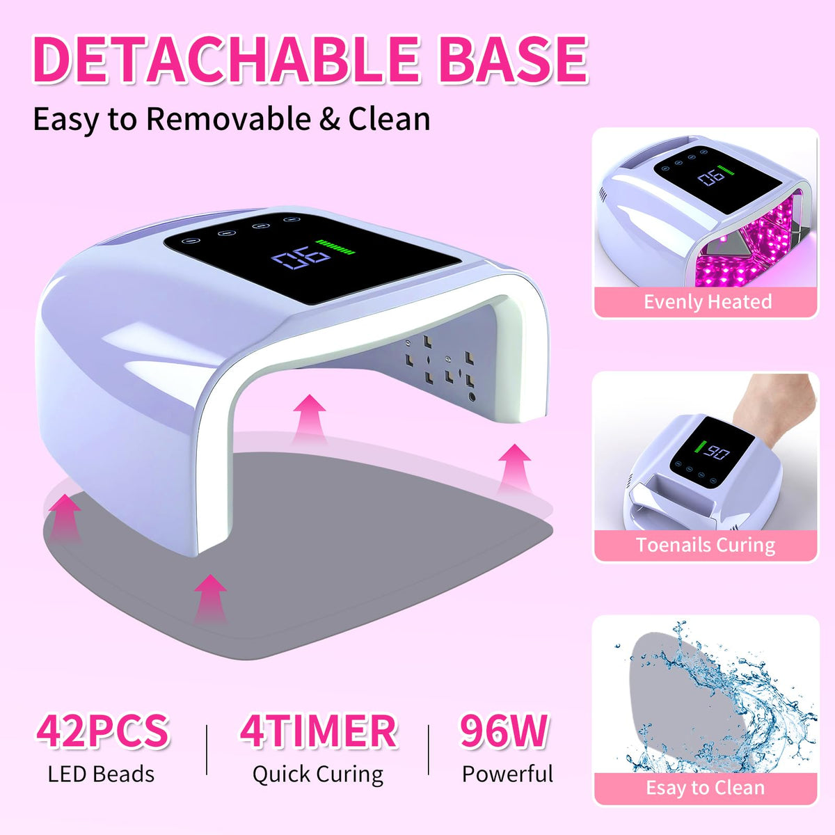 ANGNYA 96W rechargeable nail lamp built-in battery enables cordless use.