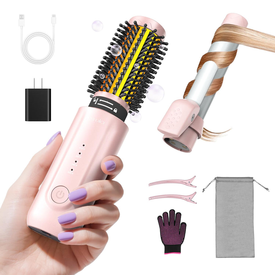 ANI·DIO cordless curling iron brush compact design for travel styling.