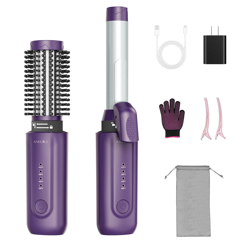 ANI·DIO cordless curling iron brush front view for quick on-the-go styling
