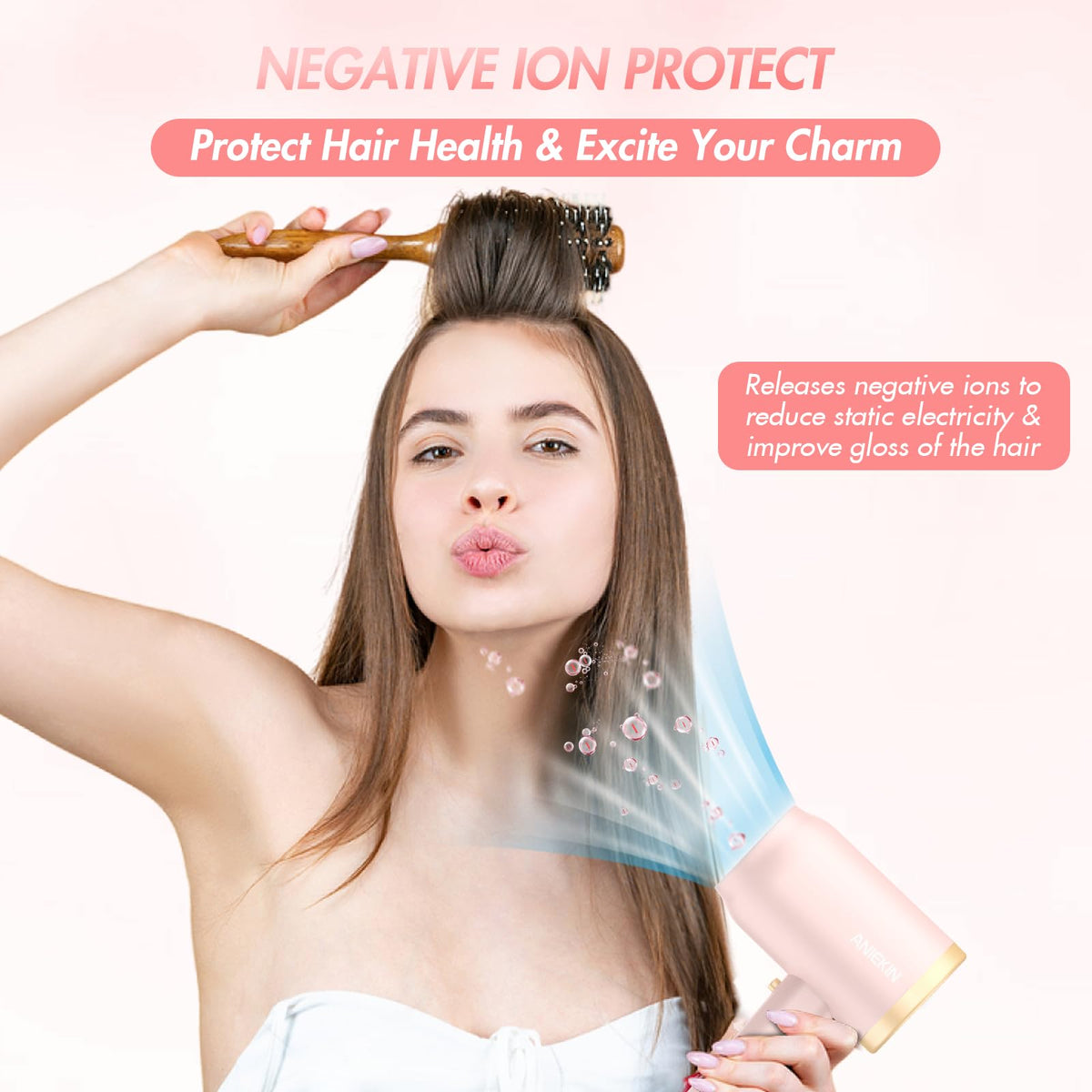 ANIEKIN hair dryer with diffuser attachment for even drying on curls
