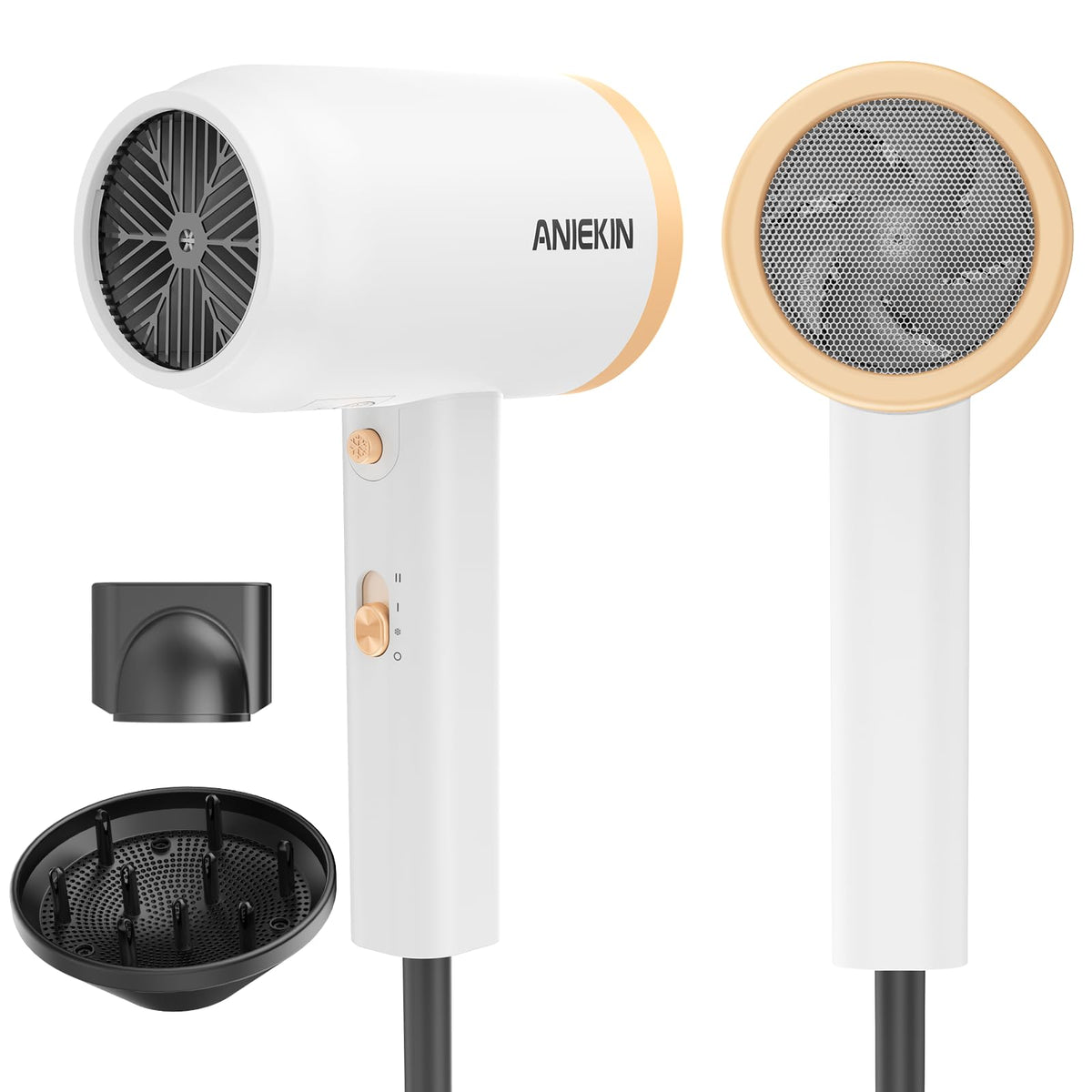 ANIEKIN hair dryer front view showing compact design for fast drying