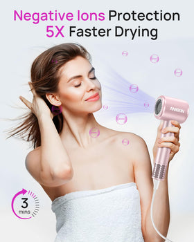 ANIEKIN hair dryer with ionic diffuser reduces frizz and boosts shine.