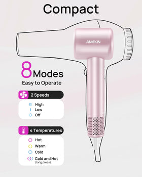 ANIEKIN hair dryer is lightweight and ideal for travel and daily use.