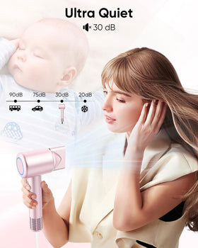 ANIEKIN hair dryer provides low-noise operation for focused styling.