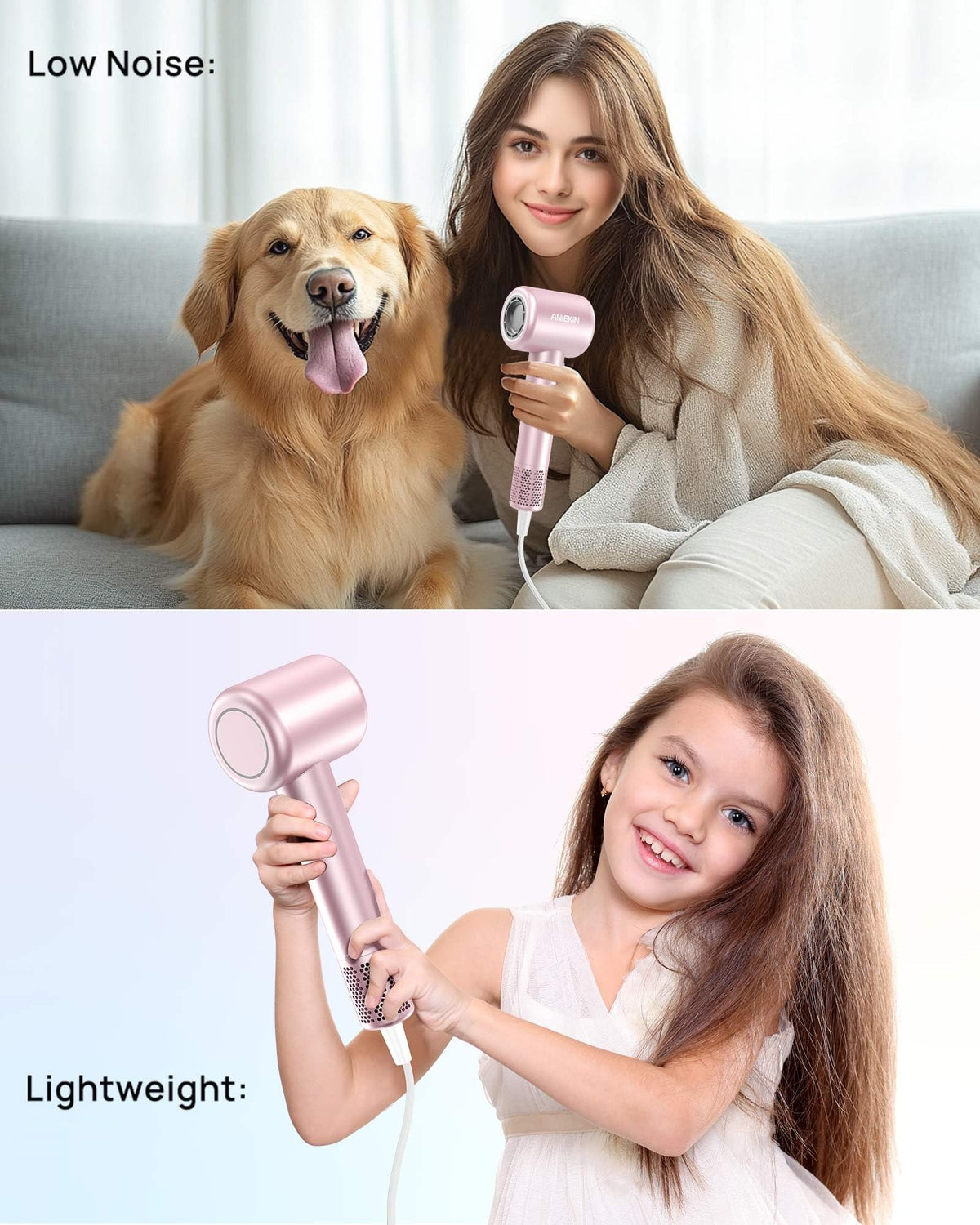 ANIEKIN hair dryer travel-compact design with magnetic attachments for versatile styling.