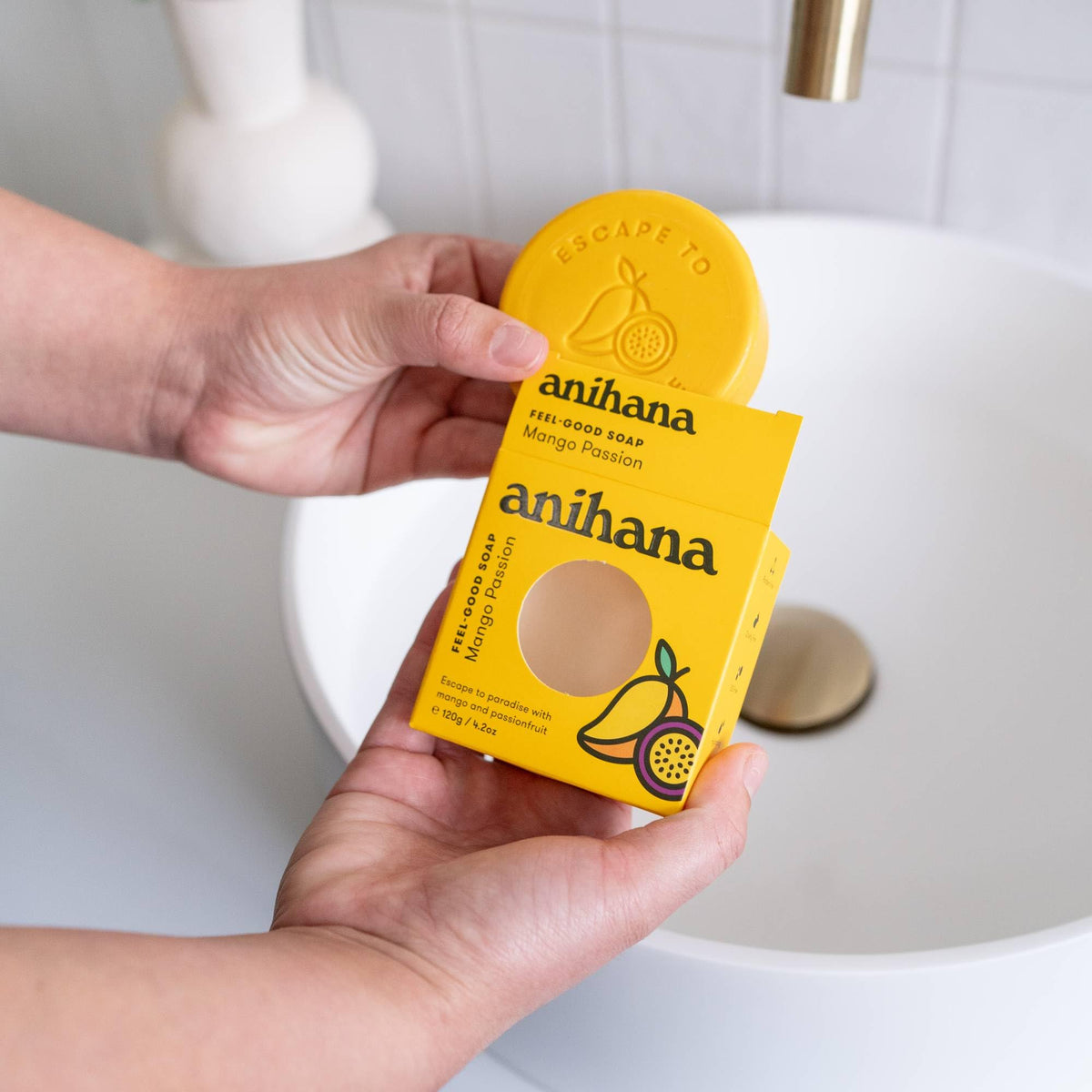 ANIHANA Feel-Good Soap eco-friendly packaging box highlighting compostable packaging