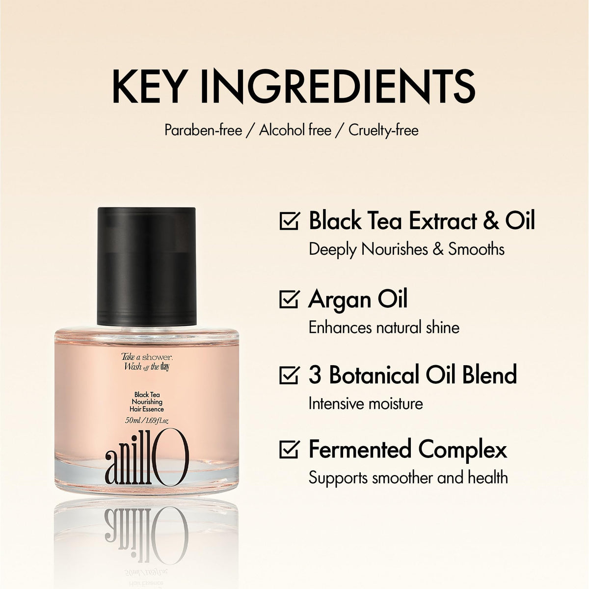 ANILLO Black Tea Nourishing Hair Essence green-tea-oil-blend eases detangling and frizz