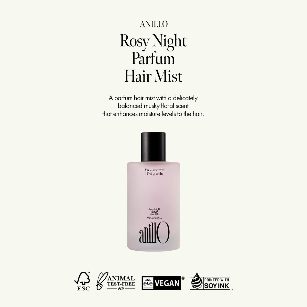 ANILLO Rosy Night fragrance mist with a lightweight, water-based formula for daily freshness.