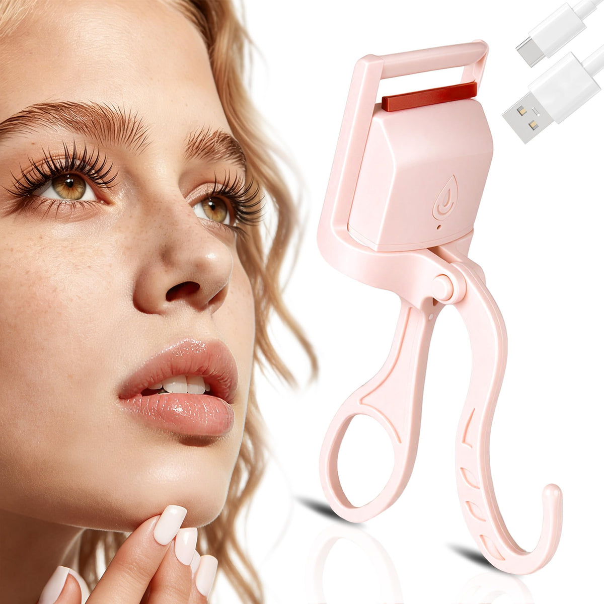 Anitiate C-Shaped Heated Eyelash Curler front view showing quick curl results