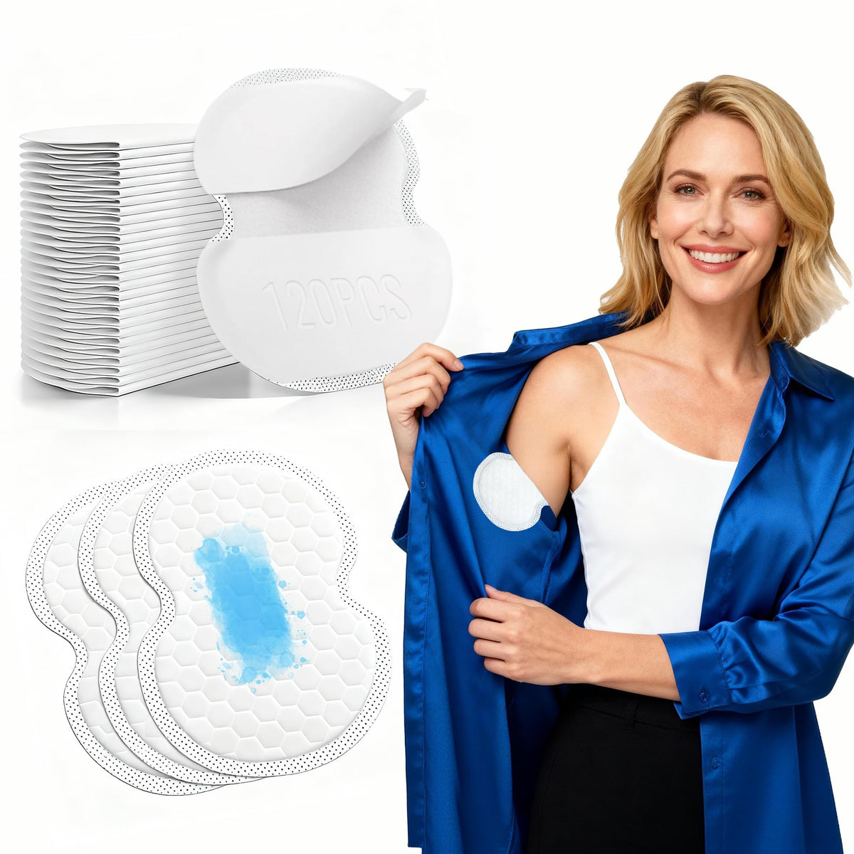ANKEXIN armpit sweat pads box, 120-pack, discreet day-long protection.