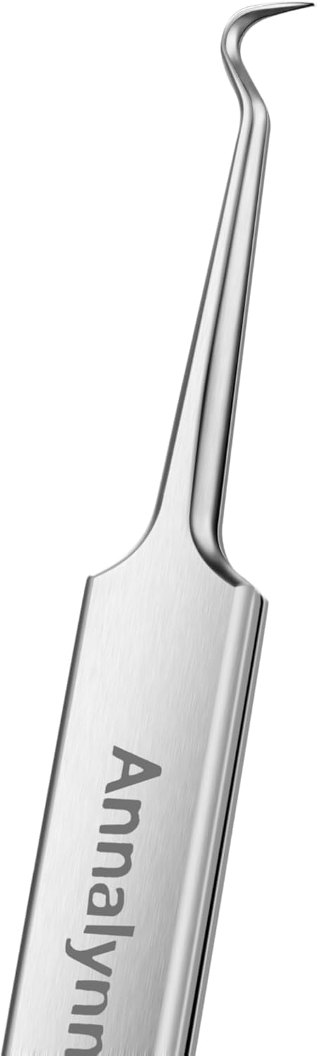 Annalynna curved tweezers in use for careful blemish removal.