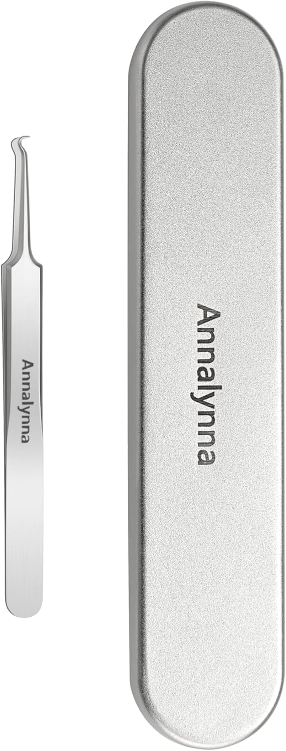 Annalynna curved tweezers precise grip for targeted blemish access.