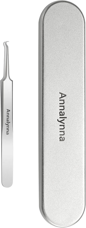 Annalynna curved tweezers precise grip for targeted blemish access.