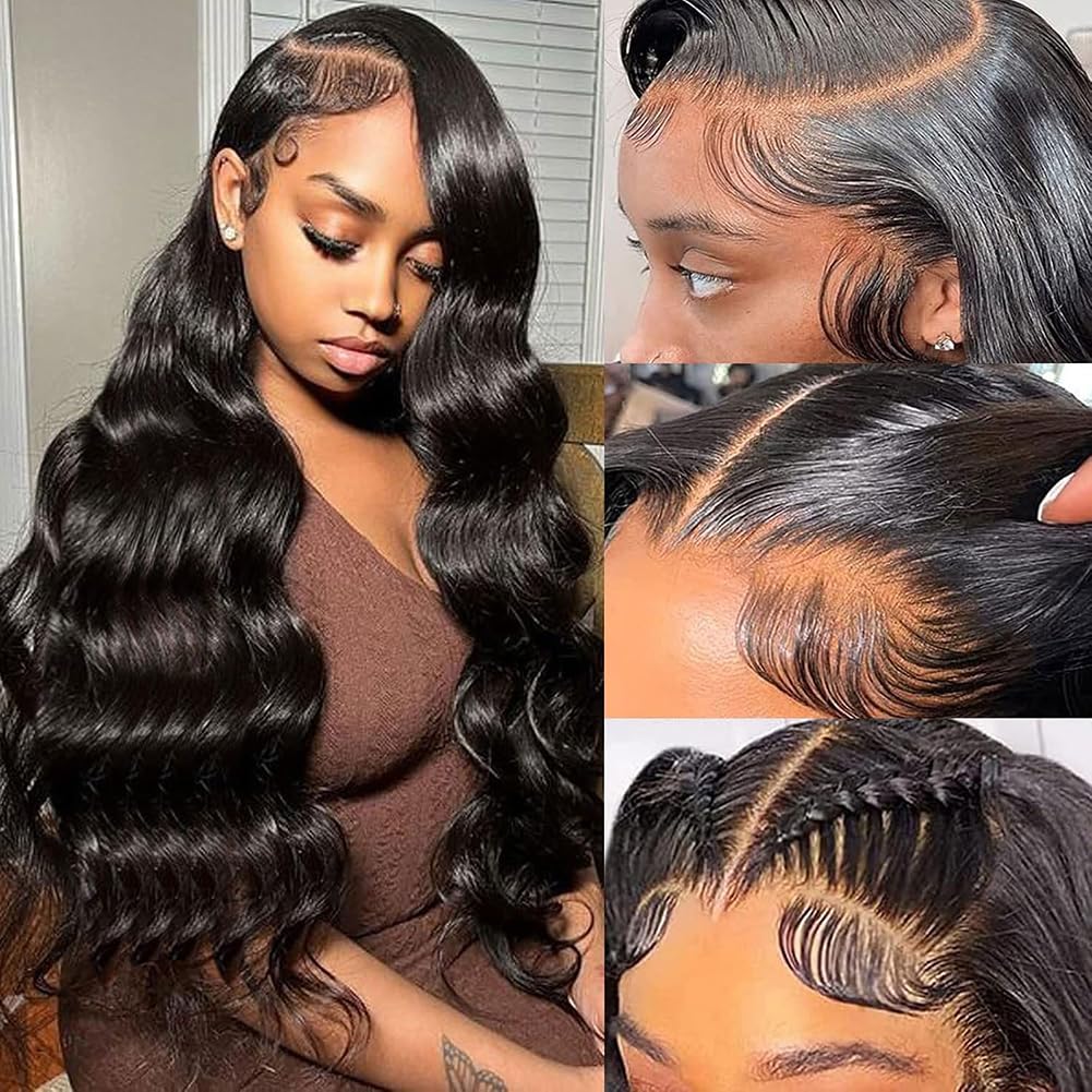 ANNELBEL 250-density lace-front wig with body wave in close-up for natural movement
