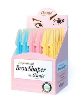 Annie eyebrow shaper razor 36-count display shows bulk value for salons and home use.