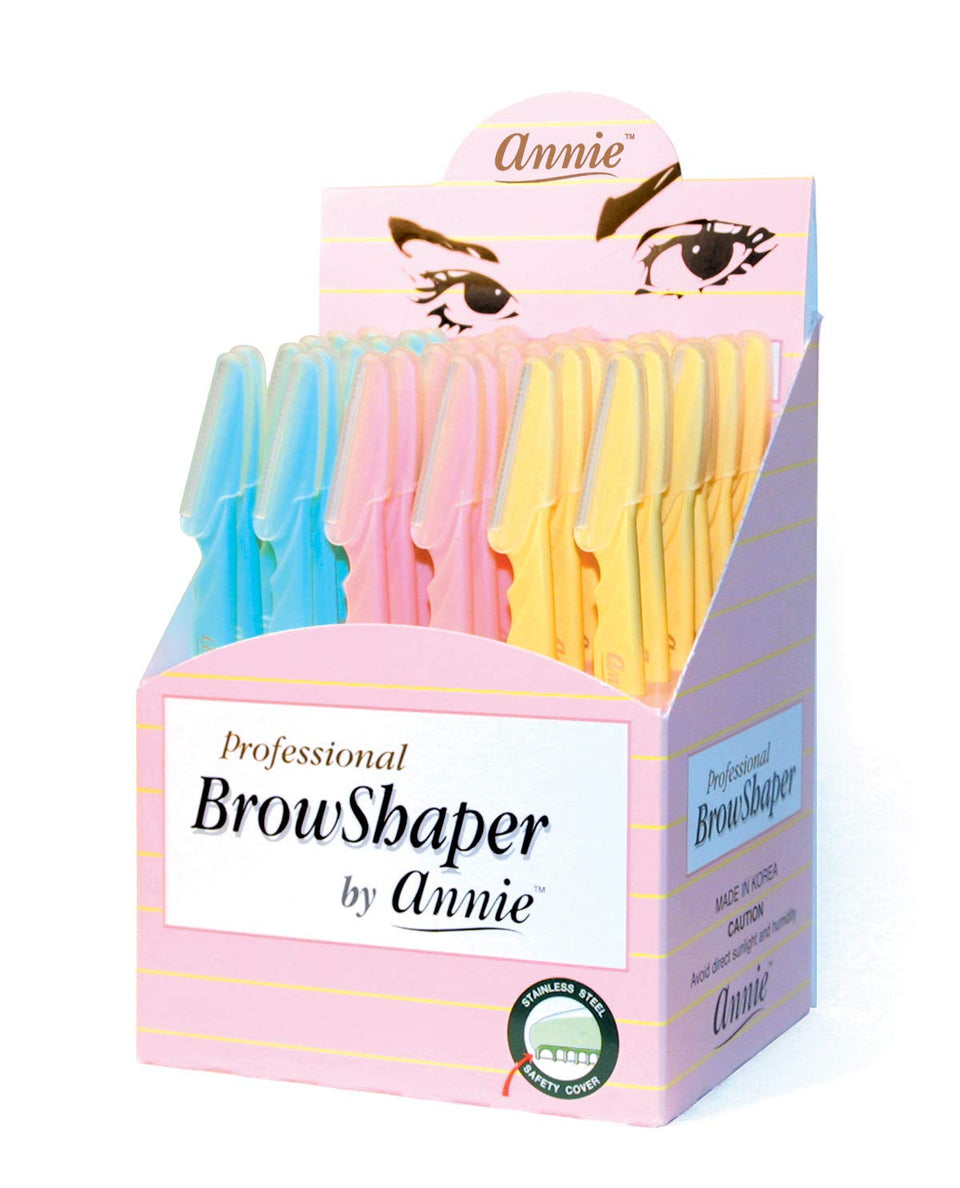 Annie eyebrow shaper razor 36-count display shows bulk value for salons and home use.
