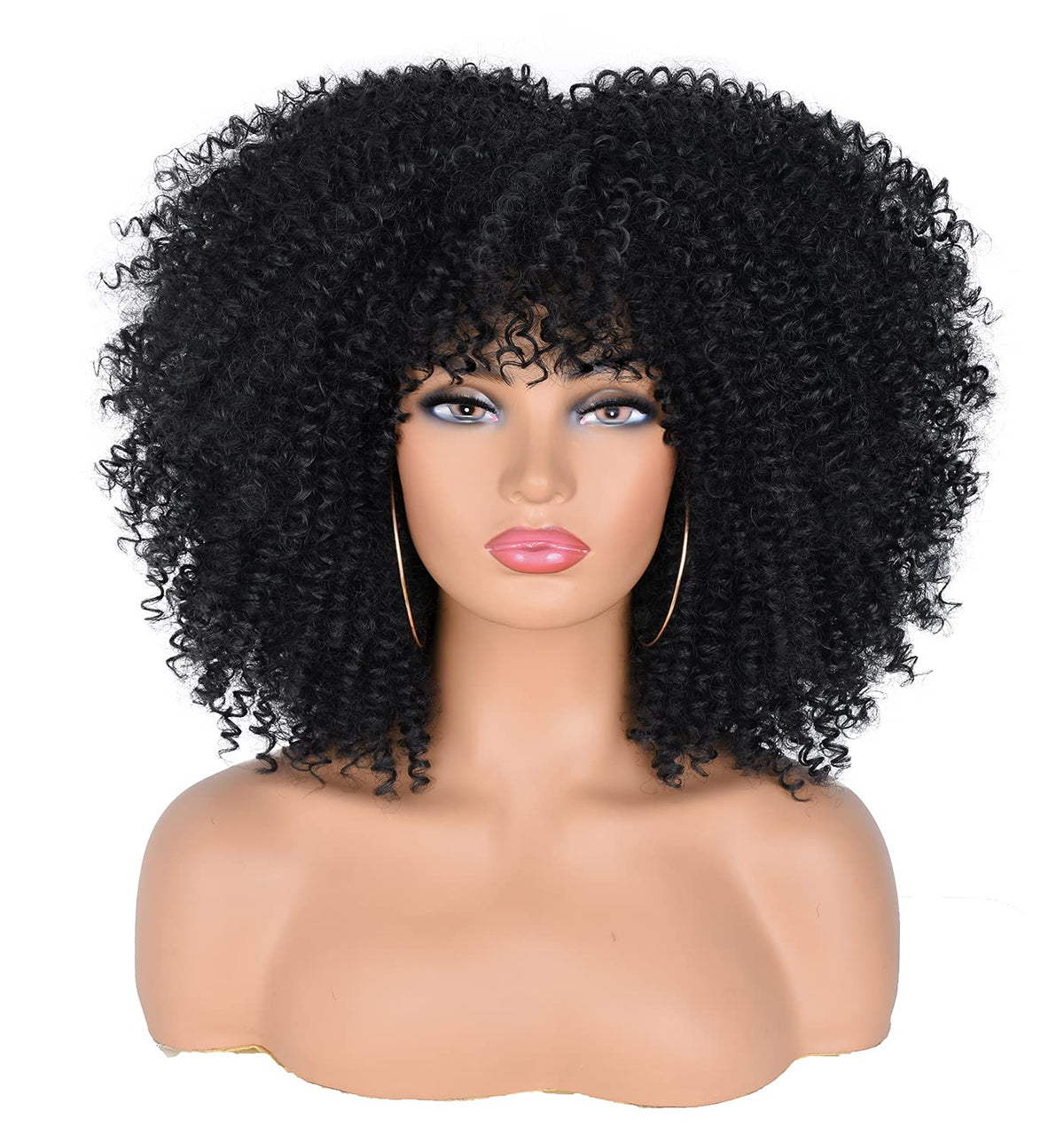 ANNISOUL Curly Afro Wig with Bangs – front view showing full, bouncy volume for everyday styling.