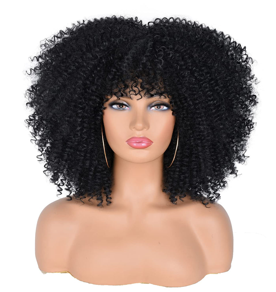 ANNISOUL Curly Afro Wig with Bangs – front view showing full, bouncy volume for everyday styling.