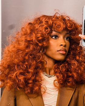 ANNISOUL copper curly wig cap with adjustable straps provides a secure, comfortable fit.
