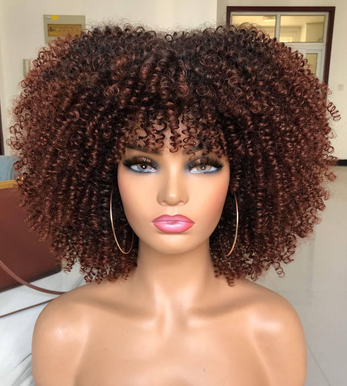 ANNISOUL curly Afro wig with bangs in dark brown for daily, glue-free styling