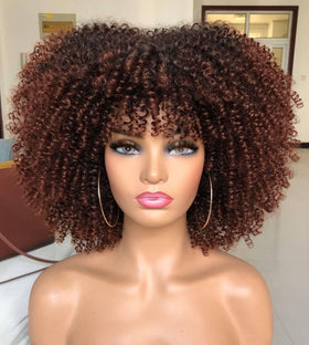 ANNISOUL curly Afro wig with bangs in dark brown for daily, glue-free styling