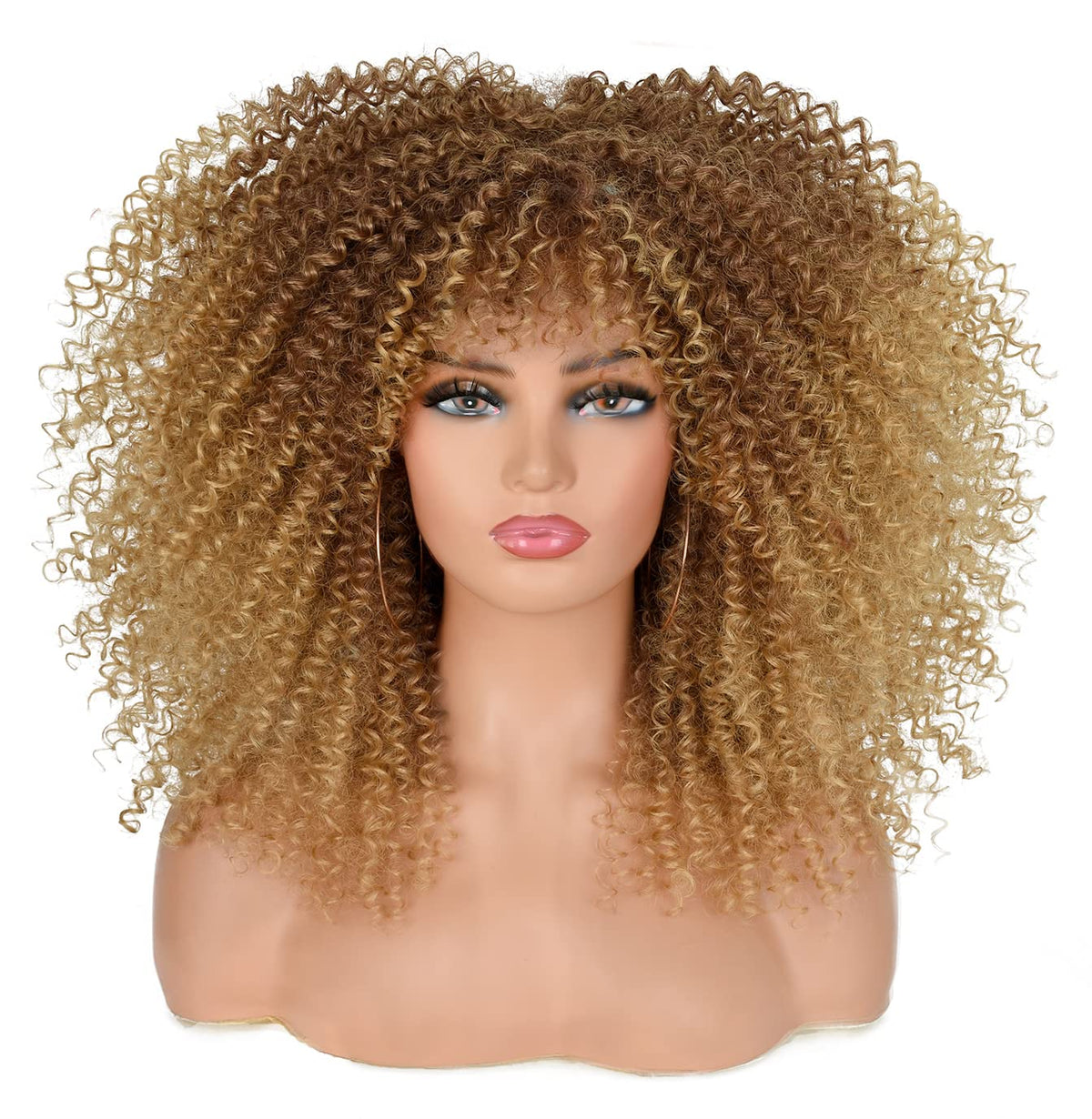 ANNISOUL curly wig with bangs in ombre blonde for everyday effortless styling