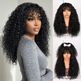 Annivia Curly Wig 22in bangs: natural long curls for daily wear.