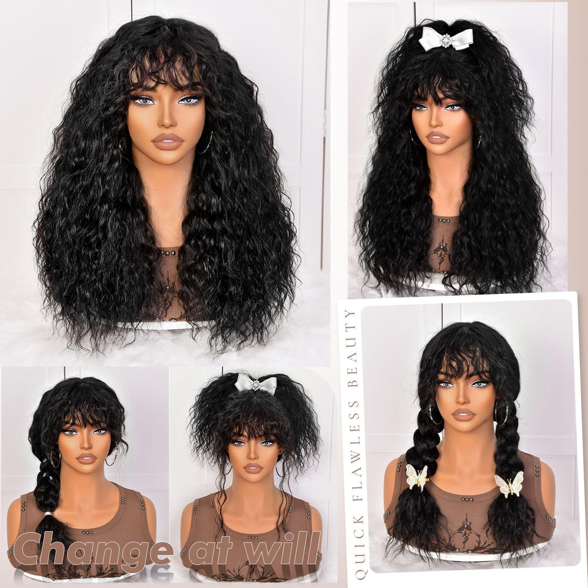 Annivia Curly Wig adjustable straps clips: customizable comfort.